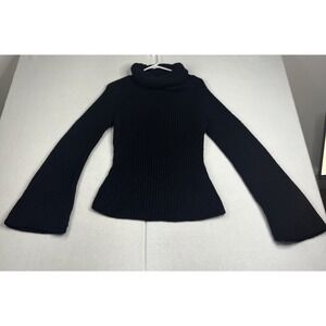 Kenzo Paris Womens Large Vintage Wool Cowl Neck Flare Sleeve Black Sweater